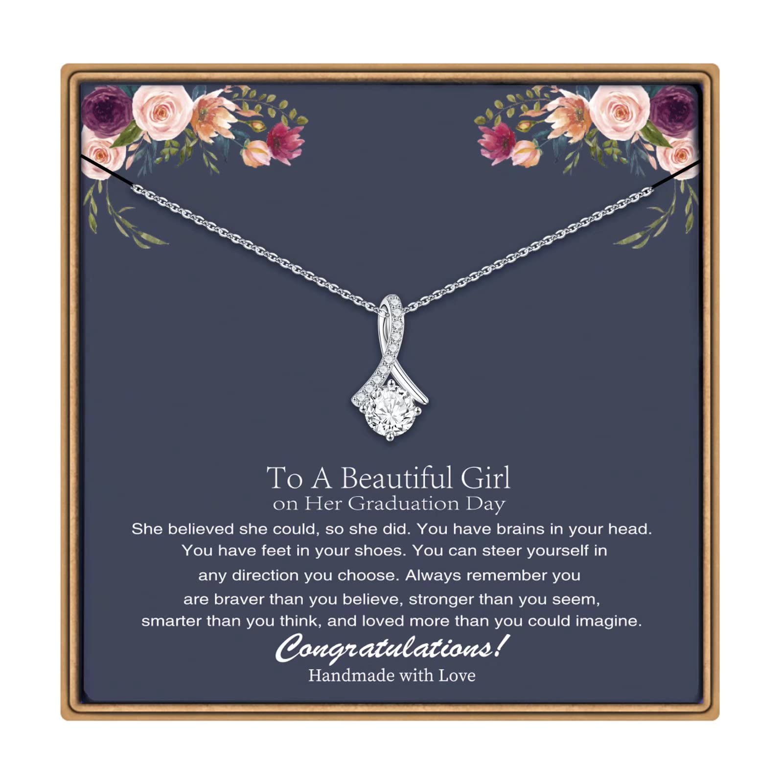 14K White Gold Plated Graduation Necklace for Women - Elegant Jewelry Gift for College Graduate, Daughter, Granddaughter & Niece | Perfect for Commencement Ceremonies, Graduation Parties & Special Occasions