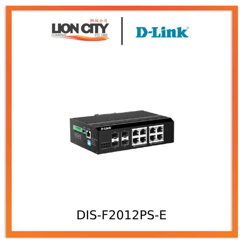 D-Link DIS-F2012PS-E 8-Port Gigabit PoE Industrial Ethernet Switch | Layer 2 Managed | 250m Range | Ideal for Factory Automation & Outdoor Surveillance Systems