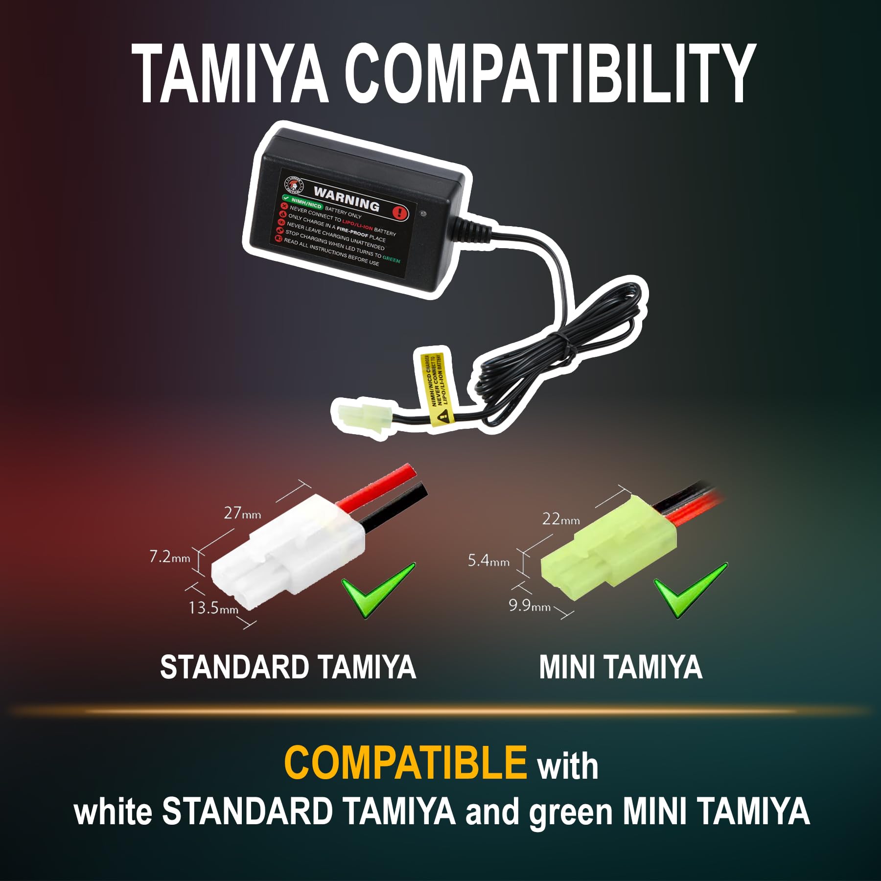 Lancer Tactical 9.6V 1600mAh NiMH Airsoft Battery Pack with Smart Charger - Tamiya Connector Nunchuck for 8.4V-9.6V AEG Batteries | Perfect for Airsoft Skirmishes, MilSim Games & Outdoor Shooting Practice
