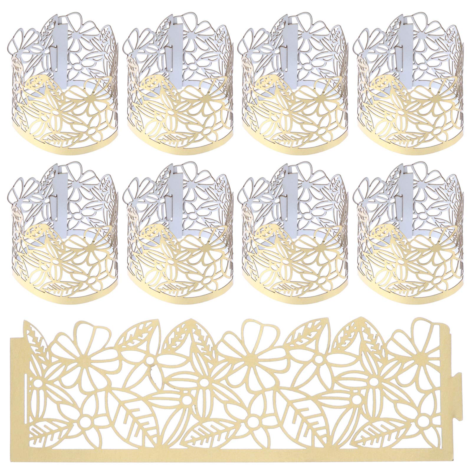 50Pcs Golden LED Tealight Candle Shades - Hollow Cylindrical Paper Votive Wrappers for Wedding Centerpieces, Party & Home Decor - Elegant Candle Holders for Romantic Ambiance