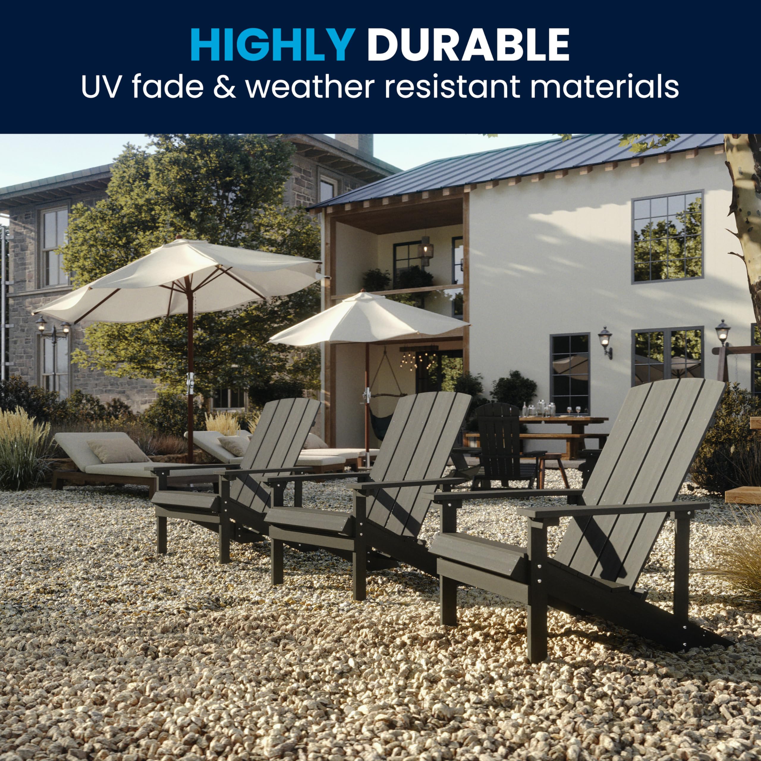 Flash Furniture Charlestown Indoor/Outdoor Faux Wood Adirondack Chair - Weather-Resistant Polyresin Patio Chair with 350 lb Weight Capacity in Gray - Perfect for Backyard, Garden, Poolside & Deck Relaxation