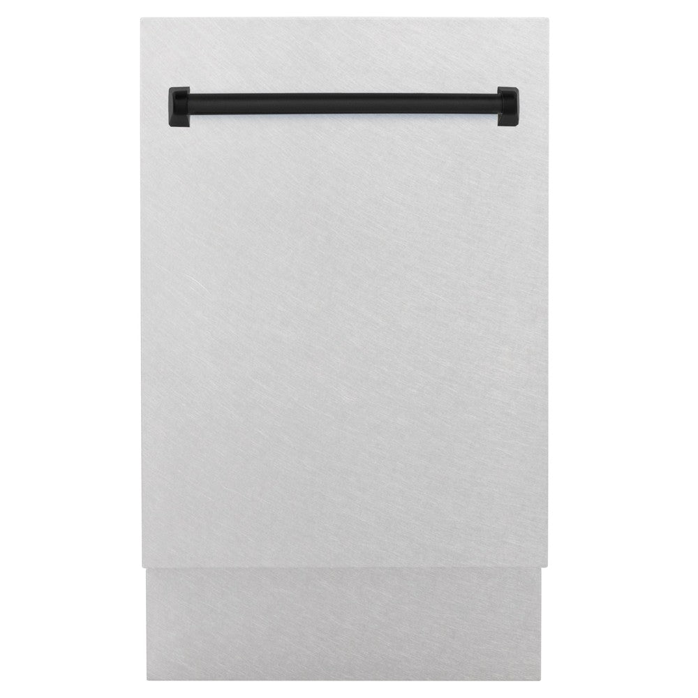 ZLINE Autograph Edition 18-inch Built-In Dishwasher - Tallac Series with 3rd Rack, Top Control Panel, Satin Stainless Steel Finish & Matte Black Handle - Ultra Quiet 51dBa - Perfect for Modern Kitchens, Small Spaces, and Open-Concept Homes (DWVZ SN 18 MB)