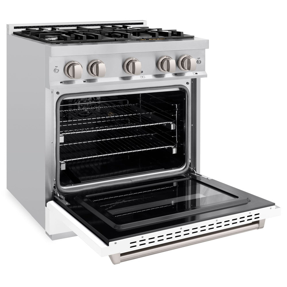 ZLINE 30 Inch 4.2 Cu. Ft Stainless Steel Gas Range - 4 Burner Cooktop & Convection Oven with White Matte Door (CGR WM 30) | Professional Kitchen Appliance for Home Chefs & Cooking Enthusiasts