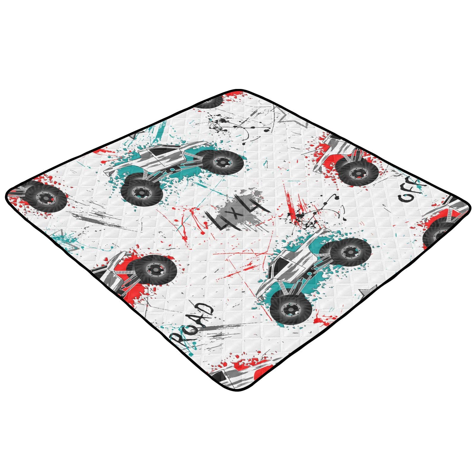 Soft Non-Toxic Baby Play Mat - Green & Red Trucks Design 50x50 Inch - Safe Crawling Mat for Infants 0-12 Months | Perfect for Nursery, Playroom & Daycare Floor Protection