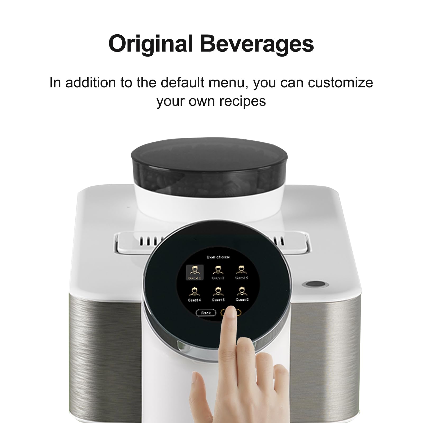Fully Automatic Espresso Coffee Machine with Milk Frother - Dr.coffee H2 Home Coffee Maker, Detachable Water Tank, Round Touch Screen, Piano Black/Cream White for Kitchen, Office, Cafe Use