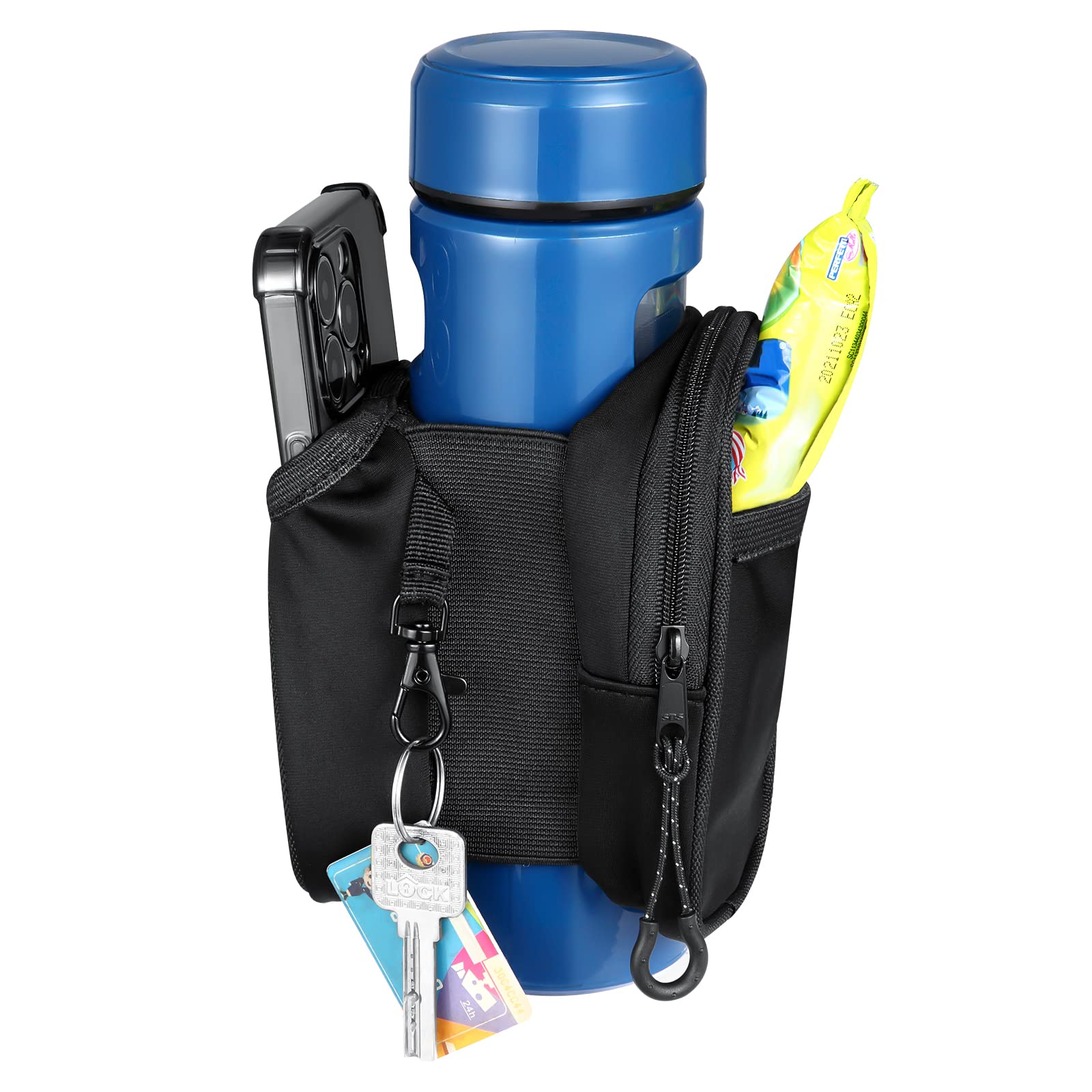 LUCKY CLOVER Gym Water Bottle Pouch - 18-40 oz Reusable Bottle Holder with Zippered Side Pockets for Cards, Keys & Phone | Premium Fitness Accessories for Running, Hiking & Workouts