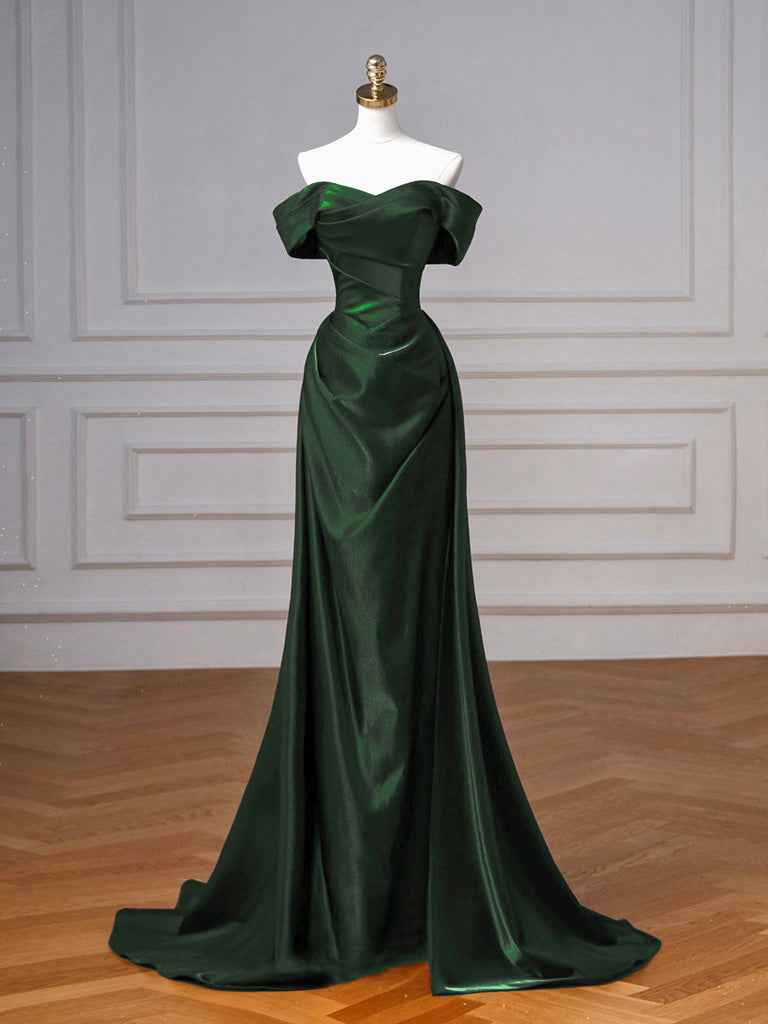 Elegant Off Shoulder Satin Burgundy Long Prom Dress - Formal Evening Gown for Homecoming, Ball, Wedding & Special Occasions