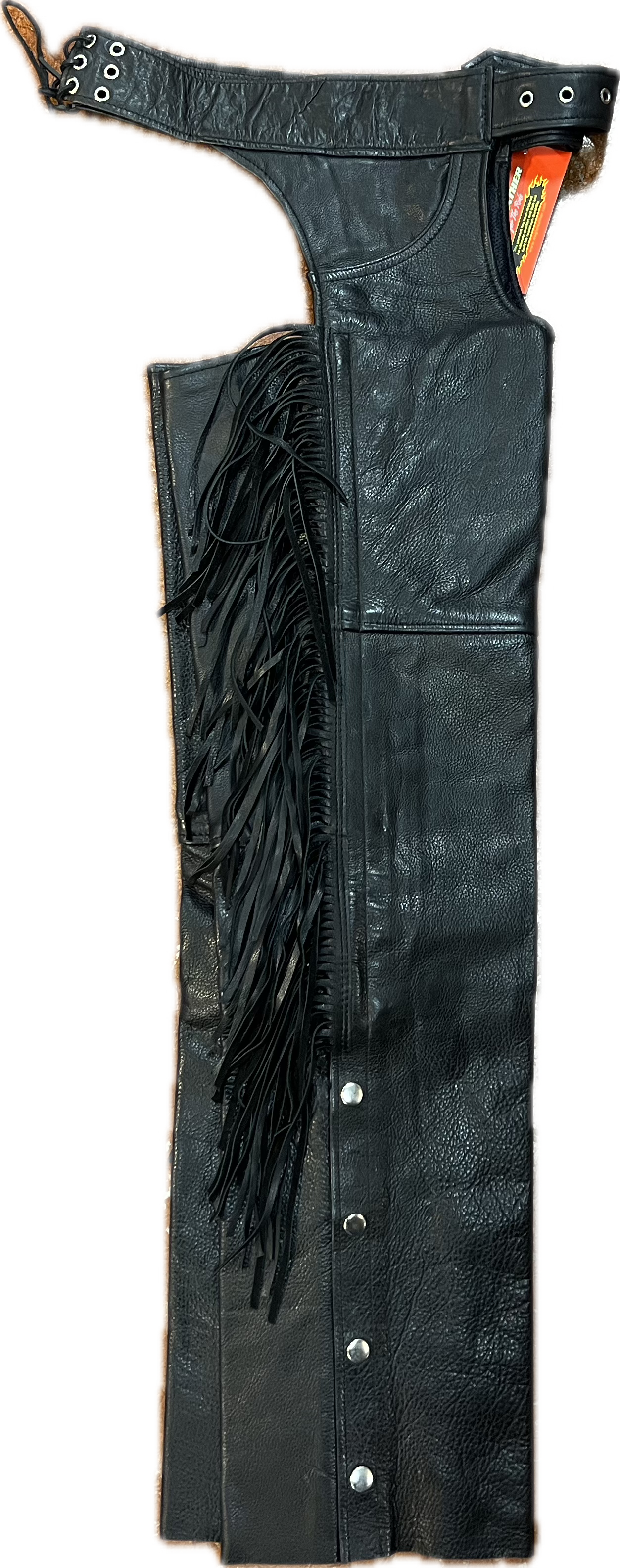 Premium Eagle Rally Chaps with Fringe - Durable Leather Motorcycle Chaps for Bikers & Riders - Perfect for Motorcycle Rallies, Cruising & Outdoor Adventures