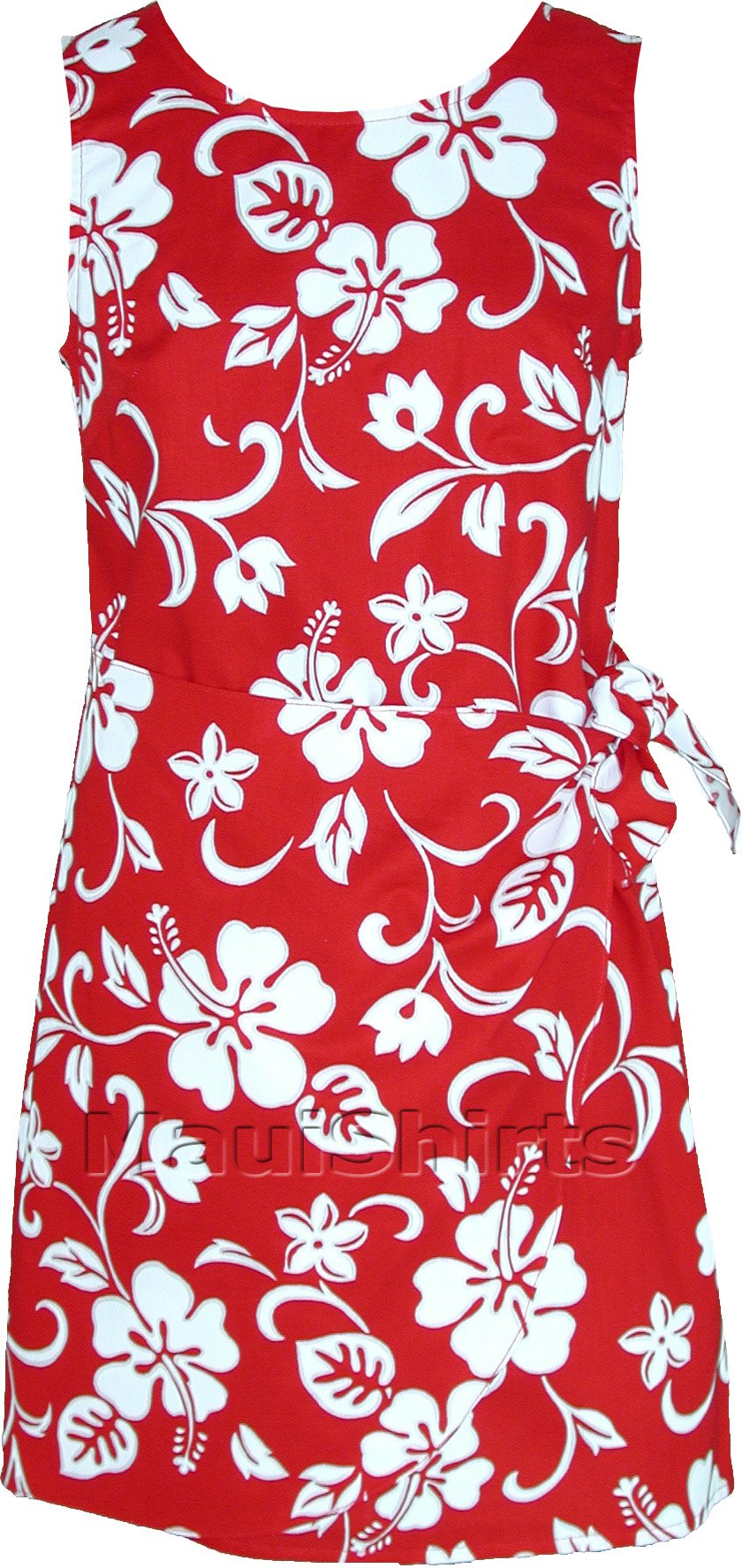 RJC Women's Classic Hibiscus Hawaiian Mock Wrap Sarong Dress - Floral Beach Cover Up for Summer Vacation, Pool Party & Tropical Getaway