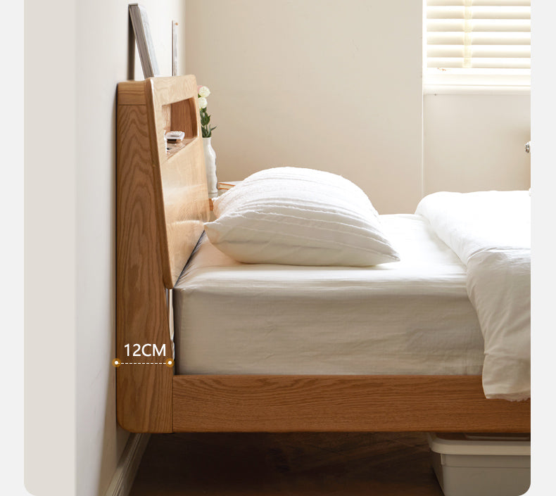 Solid Oak Wood Suspension Luminous Bed - Modern Floating Platform Bed with LED Lighting for Bedroom, Guest Room, or Dorm