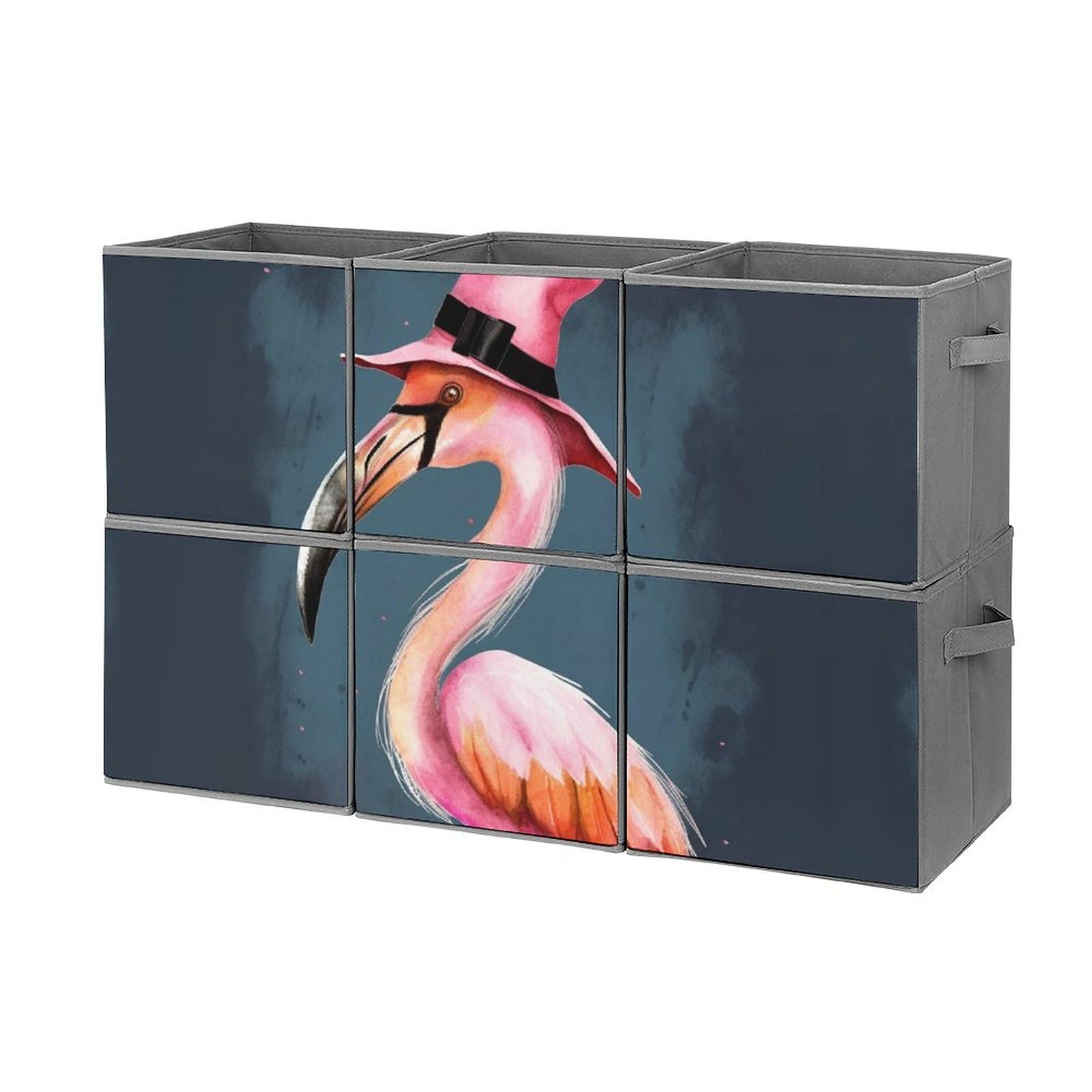 6-Pack Halloween Flamingo Witch Hat Collapsible Storage Bins with Handles - Large Closet Organizer, Clothing Storage Boxes for Home Organization | Perfect for Seasonal Decor, Bedroom, Bathroom & Kids Room Storage