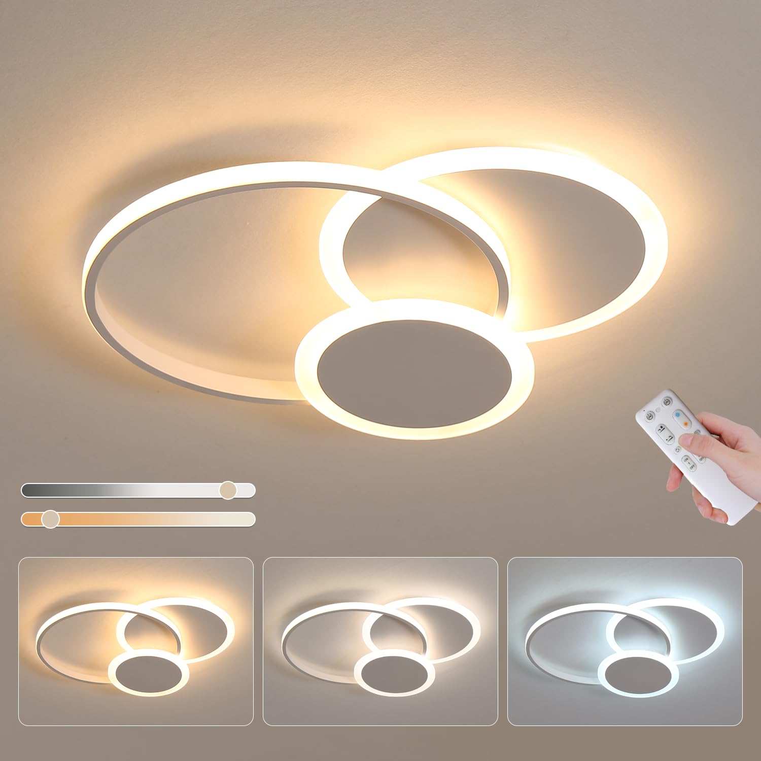 39W Modern Round LED Ceiling Light, Dimmable 3000K-6000K, 52CM Bedroom Ceiling Fixture - Perfect for Living Room, Bedroom & Kids Room Lighting