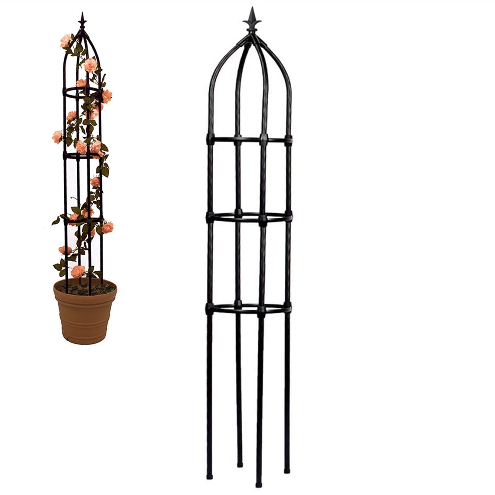 Obelisk Garden Trellis - Decorative Metal Vertical Plant Support for Climbing Flowers & Vines | Black Cylindrical Tower Trellis | Perfect for Roses, Clematis & Garden Decor