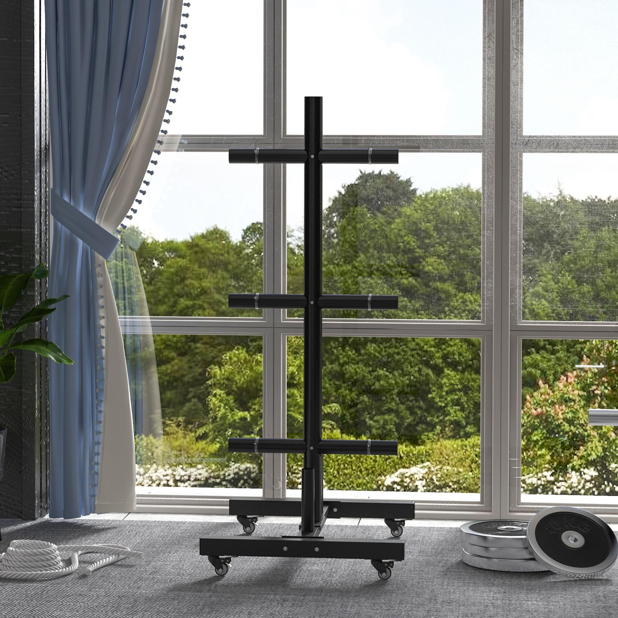 Soozier 2 Inch Olympic Weight Plate Rack Holder - Heavy Duty 440 lbs Capacity with 4 Wheels & 6 Clamps - Perfect for Gym Storage & Weight Plate Organization - Ideal for Home Gyms, Commercial Fitness Centers & CrossFit Workouts