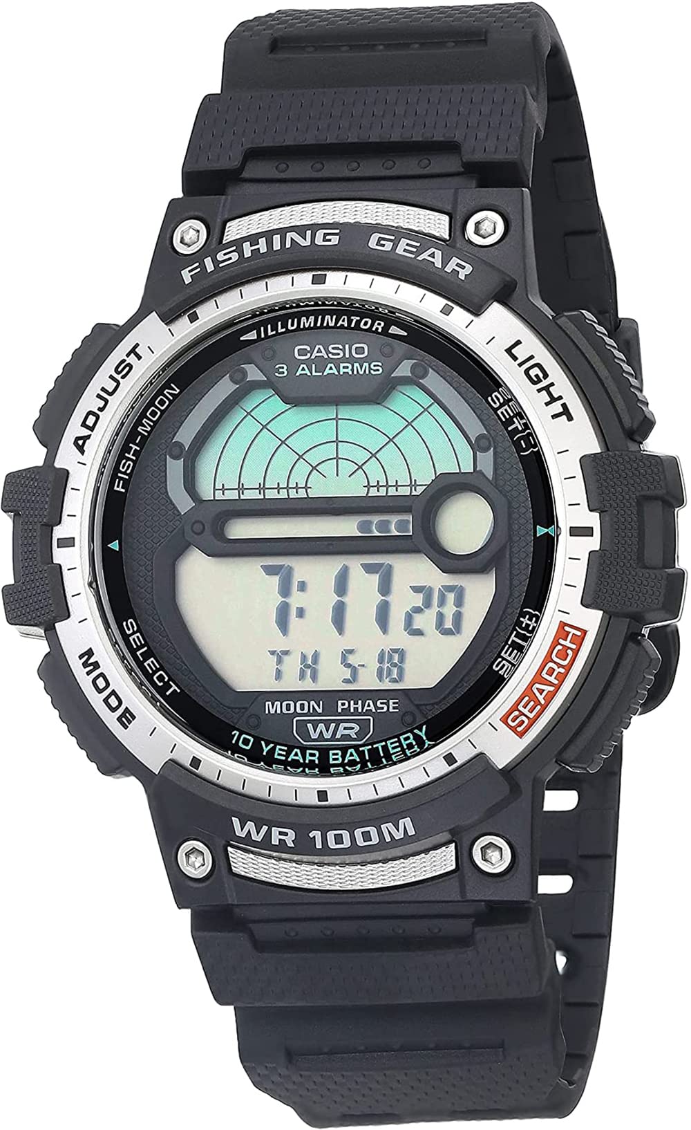 Casio Fishing Timer Quartz Watch with Resin Strap - Waterproof Sports Watch for Anglers, Outdoor Enthusiasts & Hiking Adventures