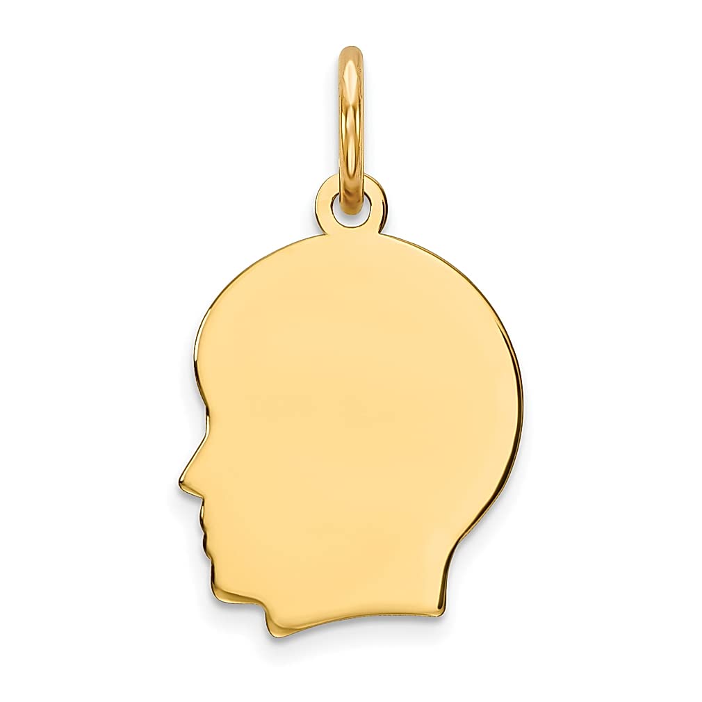 14K Yellow Gold Engravable Boy Head Charm Necklace - Small .018 Gauge Left-Facing Pendant, Baby Disc Girl Jewelry for Women - Perfect Gift for Her, Baby Shower, Christening & Mother's Day