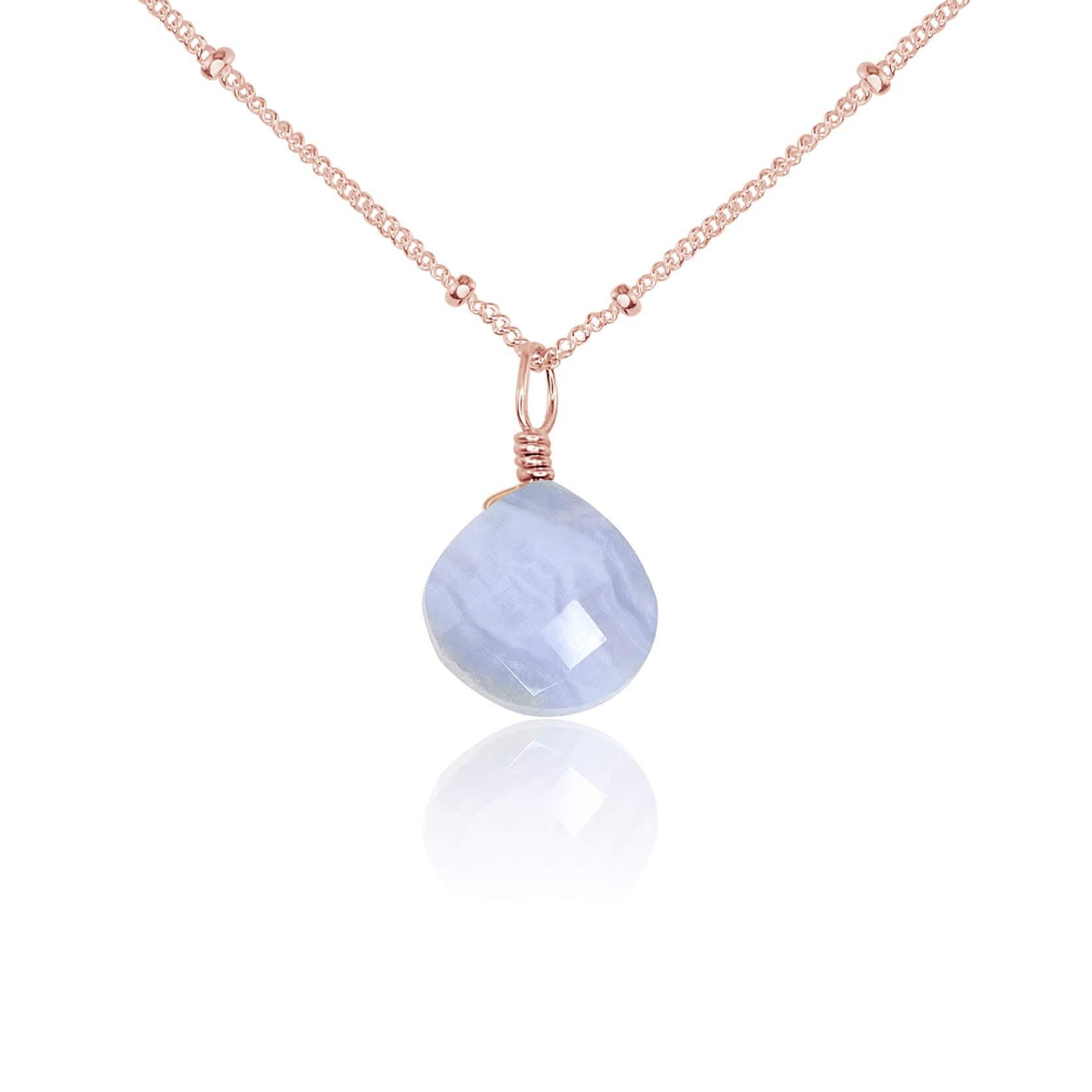 Tiny Blue Lace Agate Teardrop Crystal Pendant Necklace - Elegant Healing Stone Jewelry for Women, Perfect for Meditation, Yoga & Spiritual Gifts