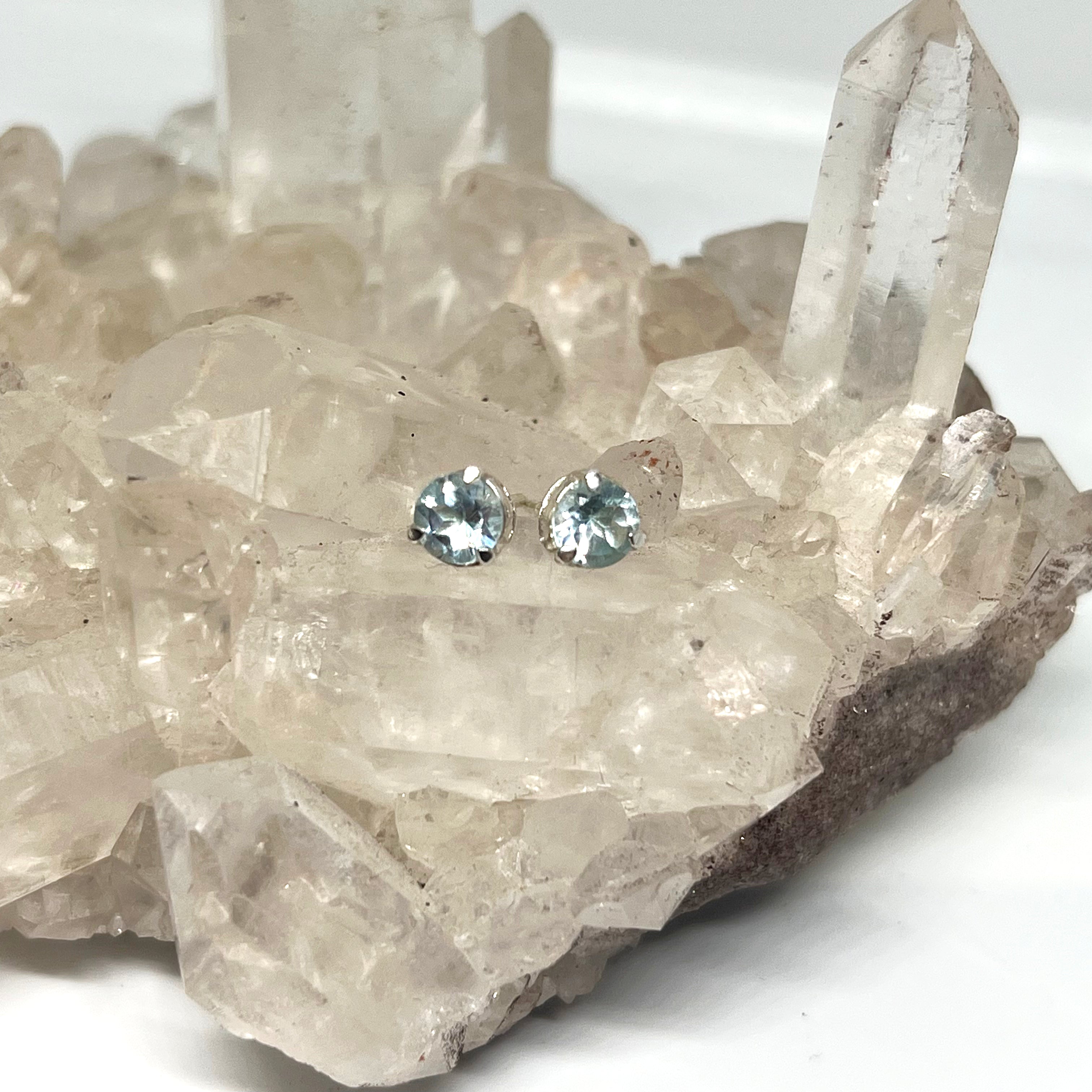5mm Round Faceted Gemstone Stud Earrings - 3 Prong Set (PSE005) | Elegant & Durable for Daily Wear, Parties & Gifts