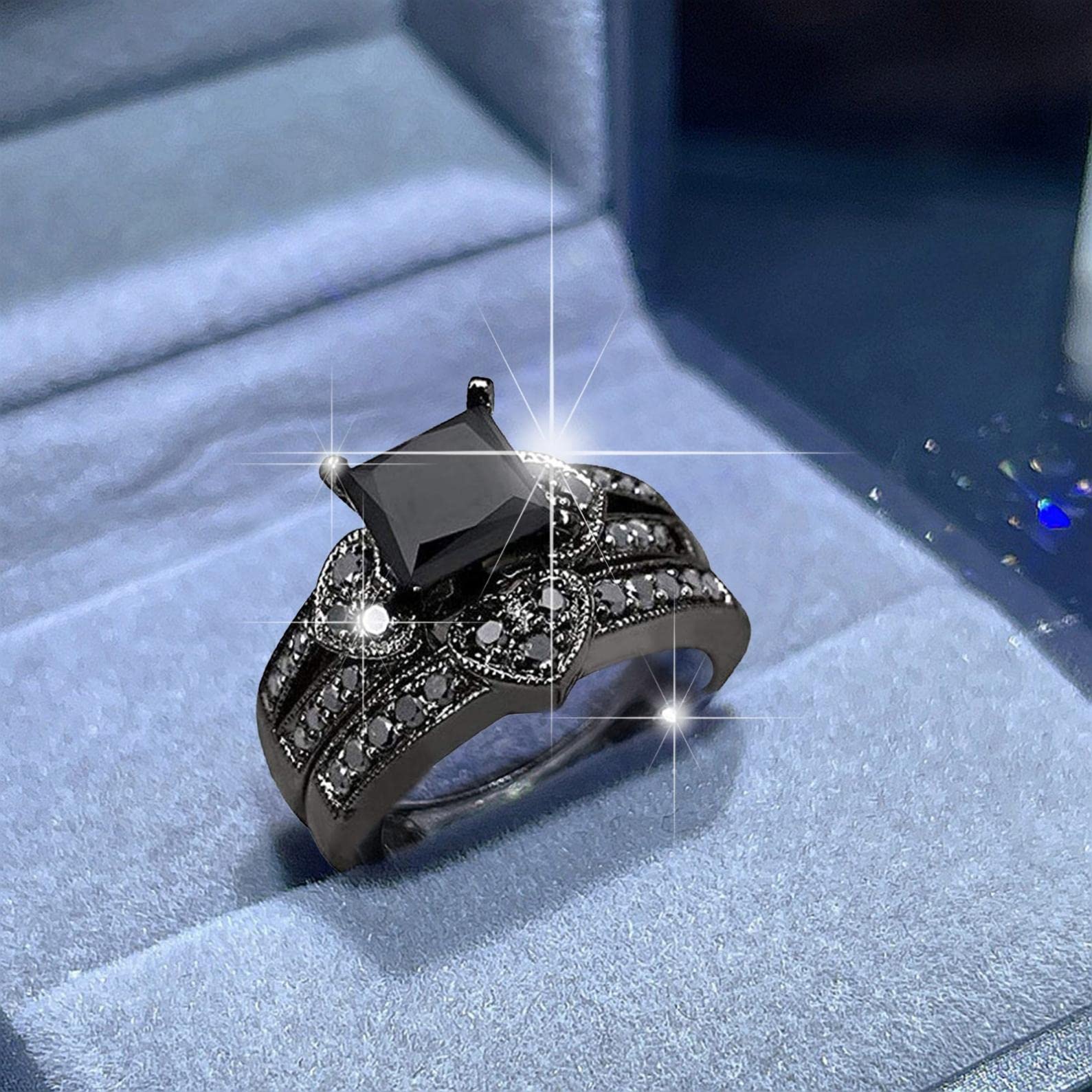 Exquisite Square Black Cubic Zirconia Bridal Love Rhinestone Engagement Ring Set for Women - Anniversary Wedding Promise Ring - Perfect for Proposals, Valentine's Day & Special Occasions