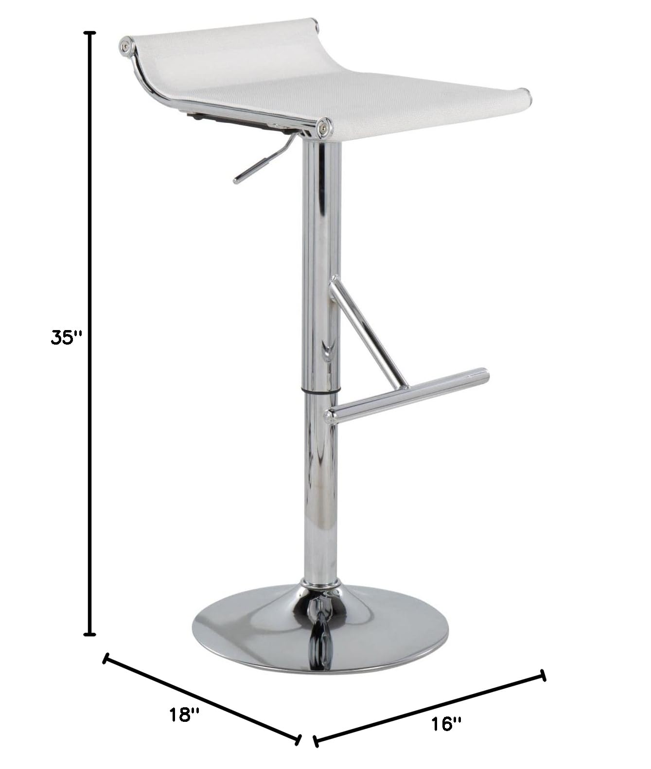 LumiSource Mirage Ale Adjustable Swivel Bar Stool - Chrome Metal Bar Stool with Adjustable Height for Kitchen, Bar, or Dining Room - Perfect for Home, Office, and Commercial Use