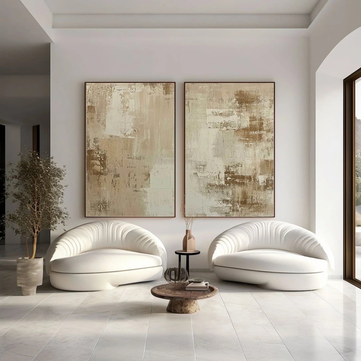 Abstract Beige & Brown Wall Art Set of 2 Paintings - Modern Home Decor for Living Room, Bedroom & Office #BB139