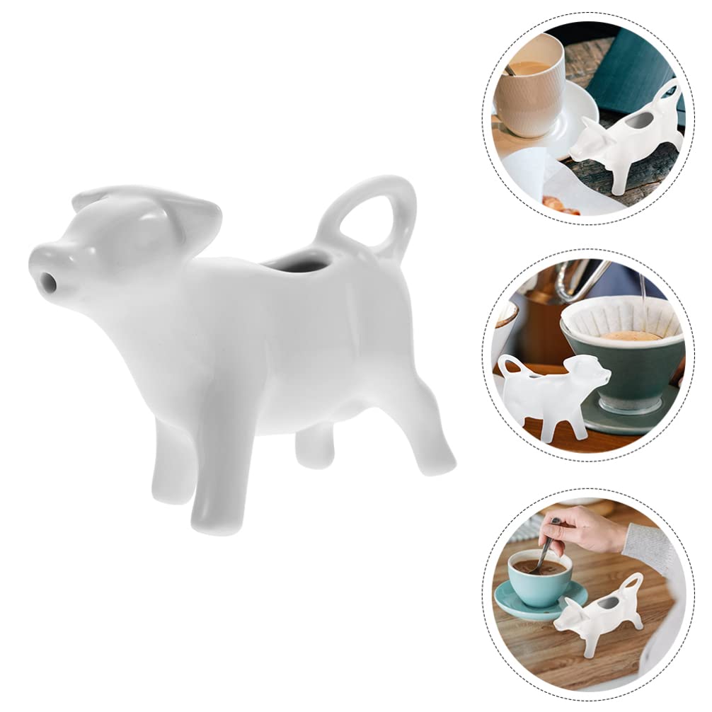 2PCS White Ceramic Creamer Pitcher with Handle, 40ML/1.35oz Cow-Shaped Milk Jug for Coffee, Tea, Syrup & Dressing - Perfect for Iced Lemon Water, Juice & Homemade Beverages