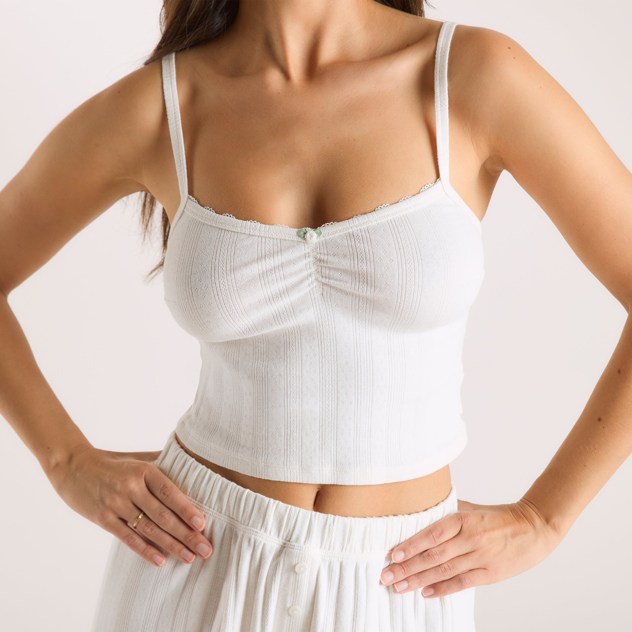 Pointelle Cami Sleepwear Top - Soft & Comfortable Women's Pajama Shirt in Cream | Perfect for Lounge, Sleep & Relaxation at Home
