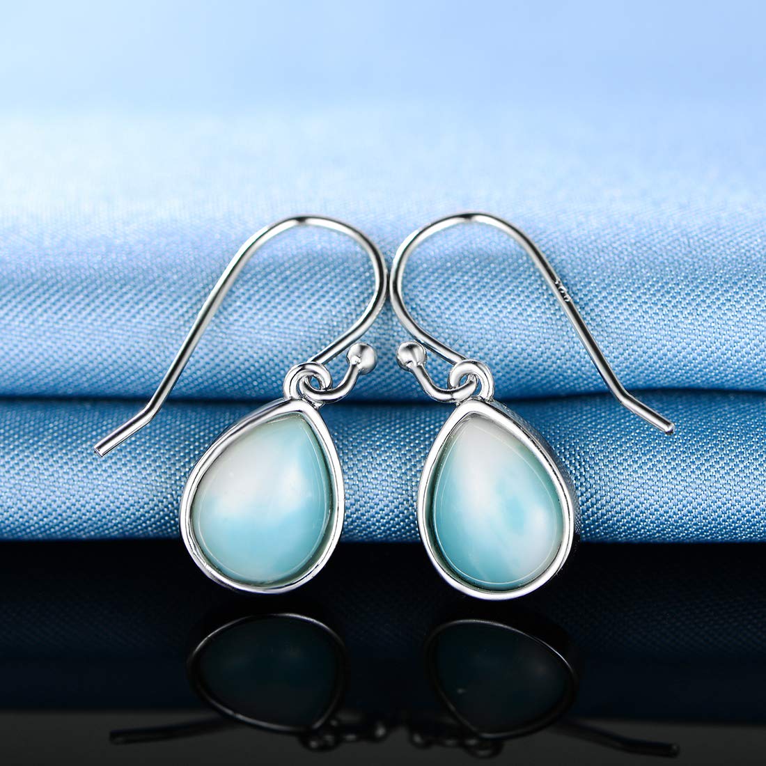 925 Sterling Silver Larimar Dangle Earrings for Women | Natural Gemstone Drop Earrings | Perfect for Beach Vacations, Weddings & Boho Fashion