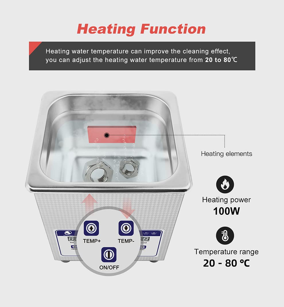 800ml 35W Digital Ultrasonic Cleaner for Jewelry, Eyeglasses, Watches & Small Parts - Professional Commercial Mini Cleaning Machine for Home & Business Use - Perfect for Cleaning Rings, Coins, Dentures & Electronic Components