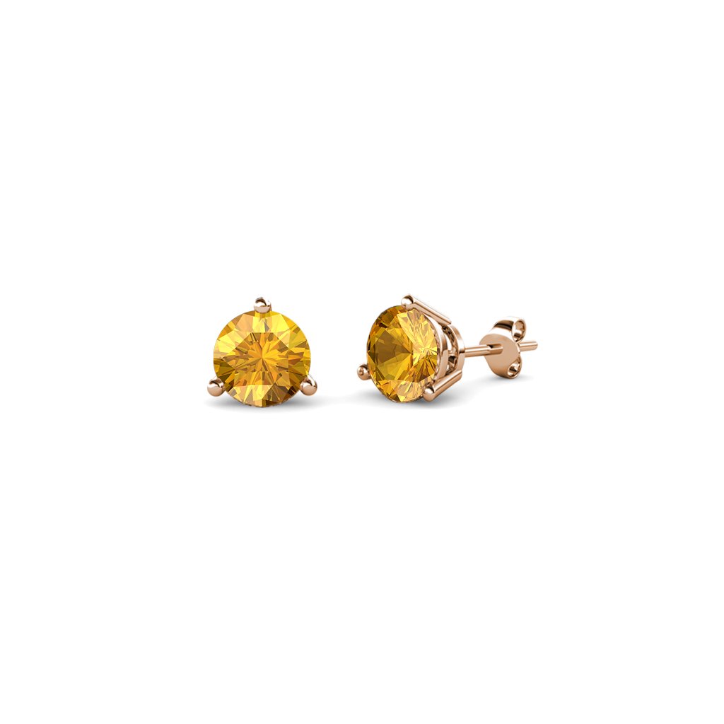 14K Rose Gold Citrine Solitaire Stud Earrings - 0.40 Carat Total Weight, 3 Prong Setting | Perfect for Everyday Wear, Gift Giving & Special Occasions