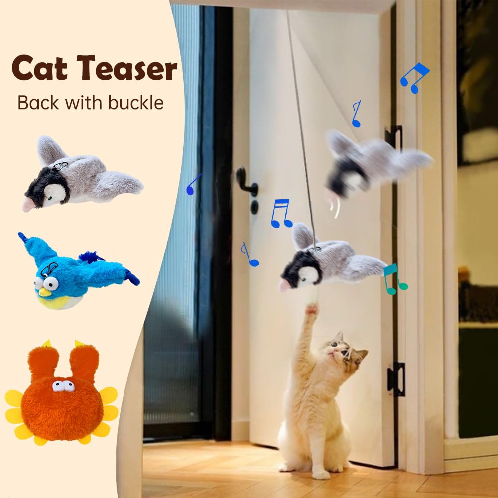 2025 New Flappy Chase Cat Toy - Interactive Flying Bird Toy with Chirping Sounds & Flapping Wings for Indoor Cats - Realistic Sparrow Simulation (Brown) - Perfect for Playtime, Exercise & Mental Stimulation