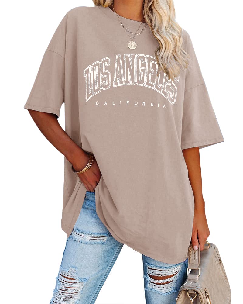 Fazortev Women's Oversized Graphic T-Shirt - Los Angeles California Print, Half Sleeve Summer Casual Tee, Loose Fit Tunic Top for Beach, Travel & Everyday Wear
