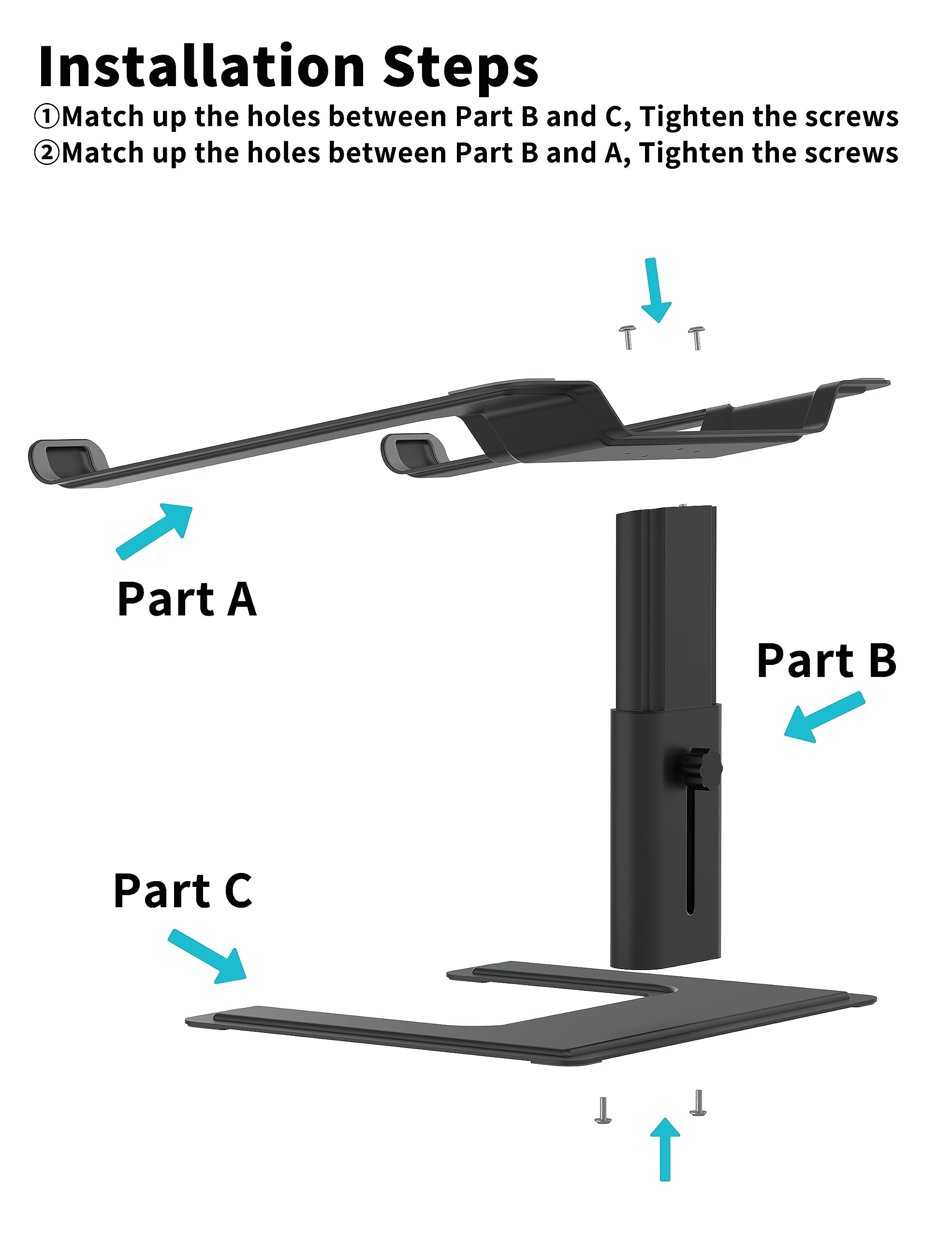 ALASHI Adjustable Laptop Stand for Desk - Ergonomic Aluminum Riser Holder for 10-17.3 Inch Notebooks, PC, MacBook - Perfect for Home Office, Gaming, and Study Setup, Black