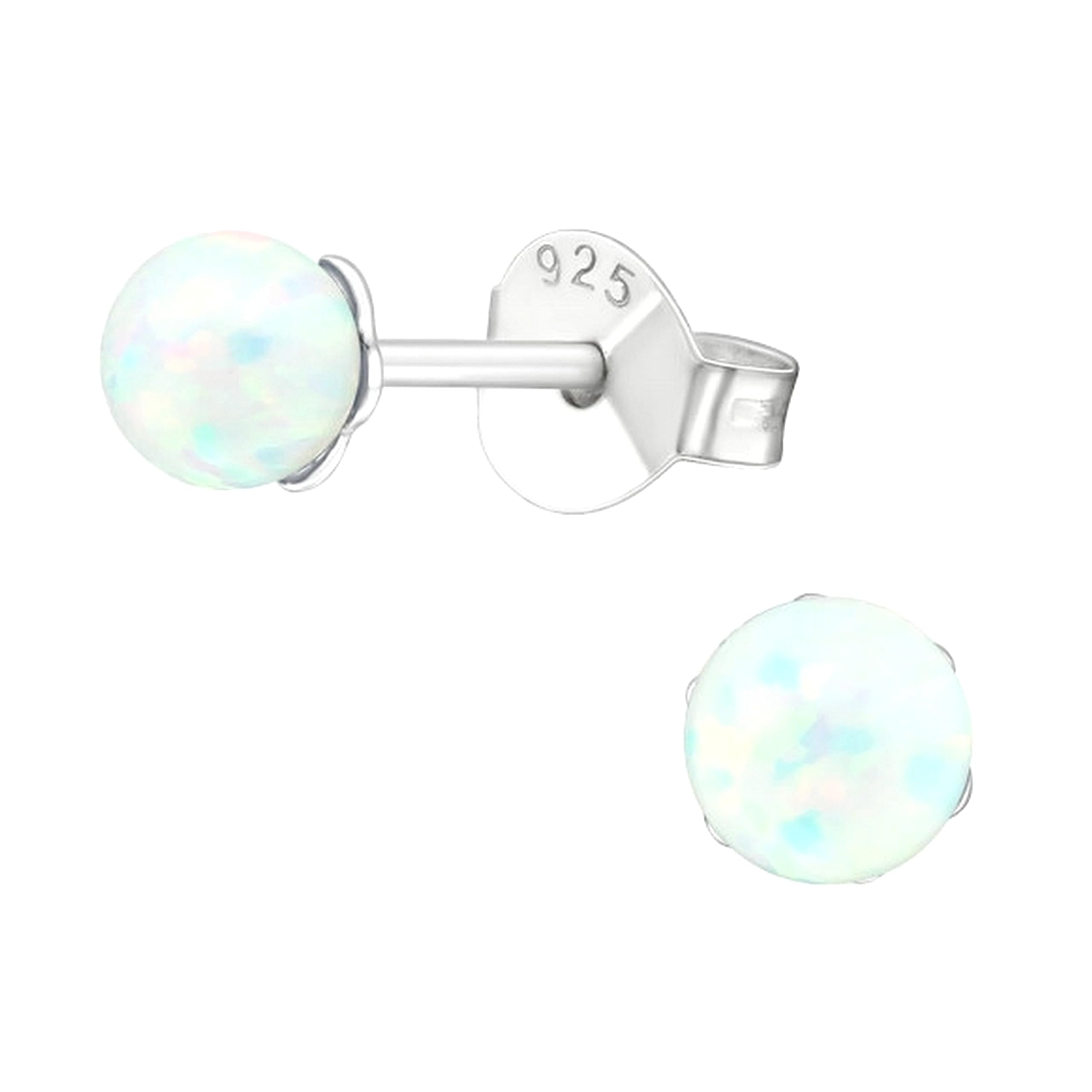 925 Sterling Silver Tiny 4mm Opal Ball Stud Earrings for Women & Girls | Hypoallergenic Nickel-Free Jewelry | Gift for Birthday, Anniversary & Everyday Wear (Choose Your Color)