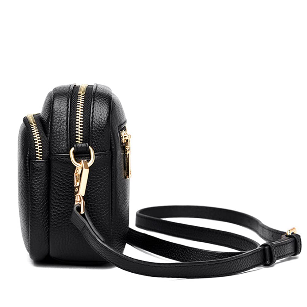 Genuine Leather Shoulder Bag for Women - Multi Zip Pocket Crossbody Purse, Retro Handbag & Fashion Tote - Perfect for Work, Travel & Everyday Use