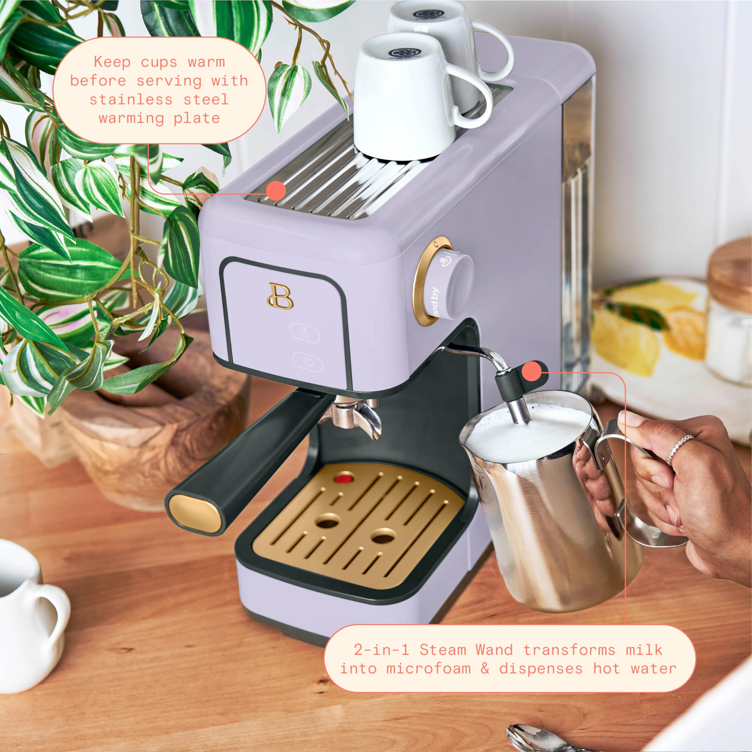 Drew Barrymore 20-Bar Pressure Espresso Machine - Slim & Sleek Lavender Finish for Home Baristas | Perfect for Small Kitchens, Office Coffee Breaks & Gift Giving