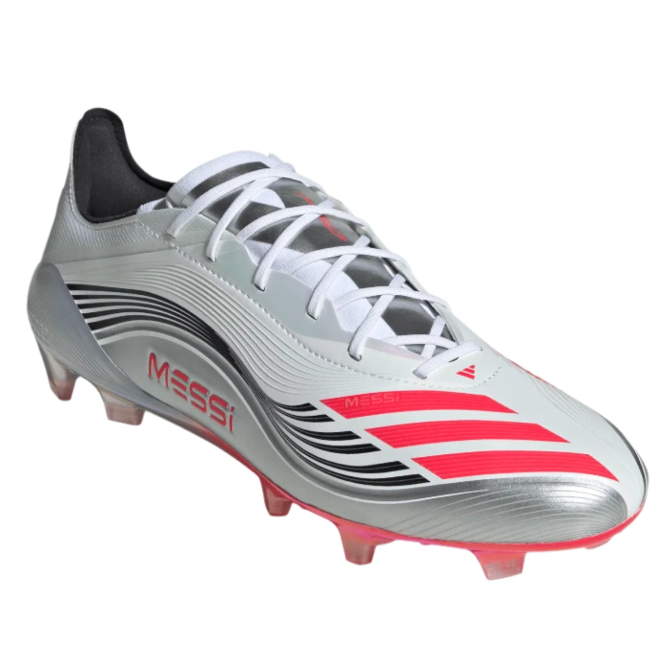 Adidas F50 Messi Elite FG Soccer Cleats for Men - White/Lucid Red/Silver Metallic - Lightweight Football Shoes for Artificial Grass - Perfect for Training & Matches