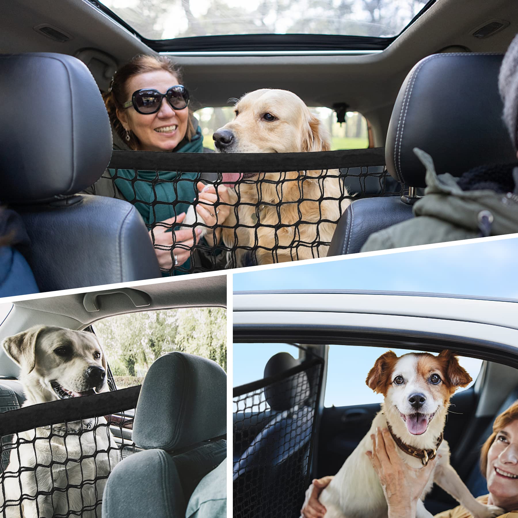 Dual Layer Pet Barrier for SUV - Adjustable Dog Car Net with Bungee Cords (35.43