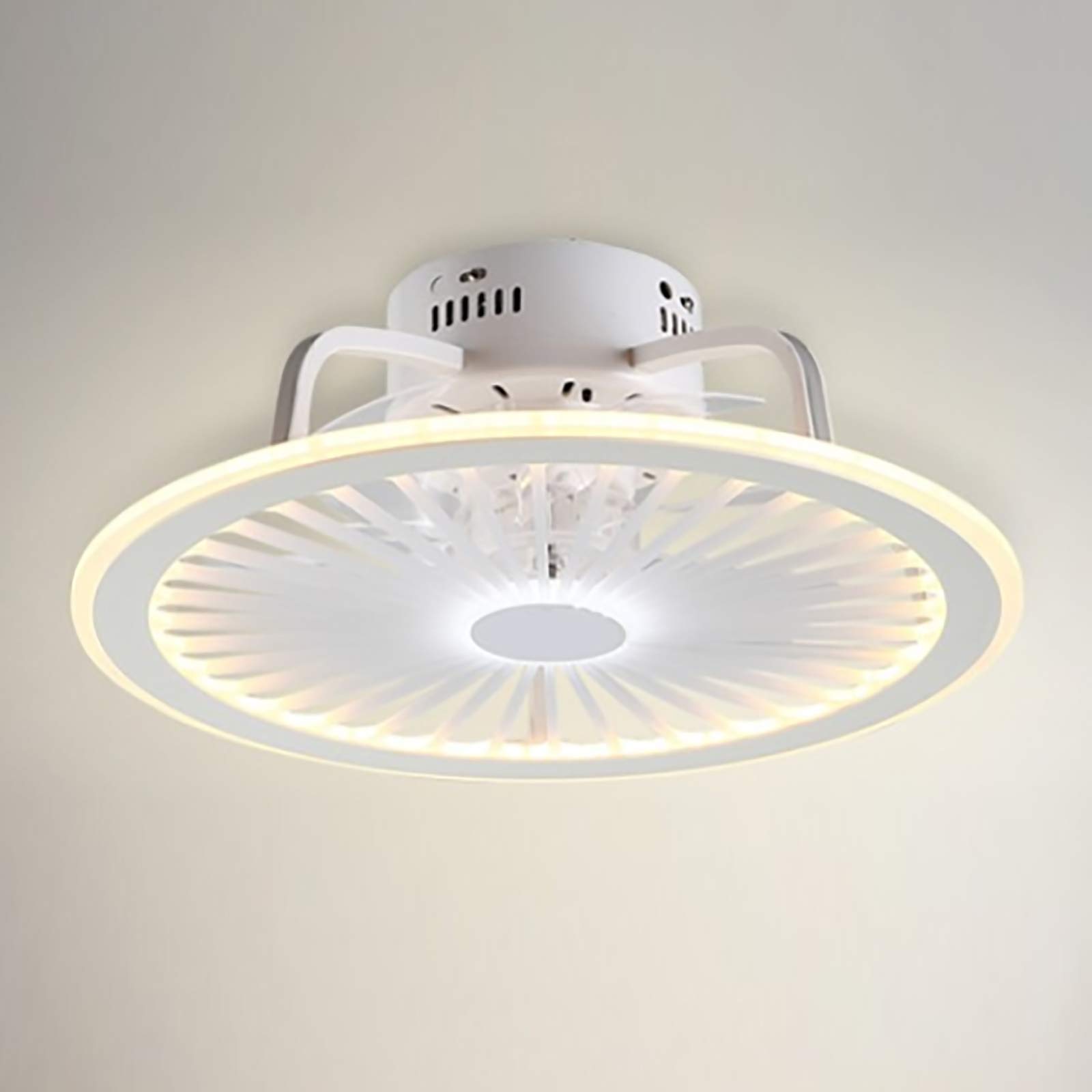 Ultra Thin 18cm Invisible Ceiling Fan with LED Light & Remote Control - 3 Speed Dimmable Quiet Fan for Living Room, Bedroom, Office | Energy Efficient Home Cooling & Stylish Lighting Solution