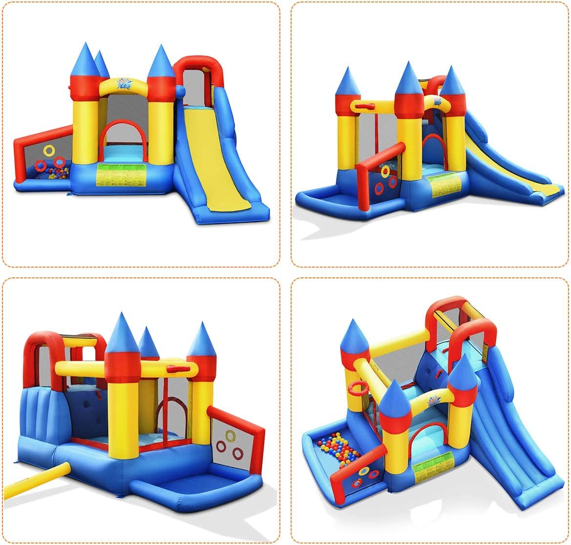 **WATERJOY Inflatable Bounce House with 740 Blower - Kids Slide, Jumping Castle, Basketball Rim & Football Play Area for Indoor & Outdoor Fun - Perfect for Birthday Parties, Backyard Play & Summer Activities**