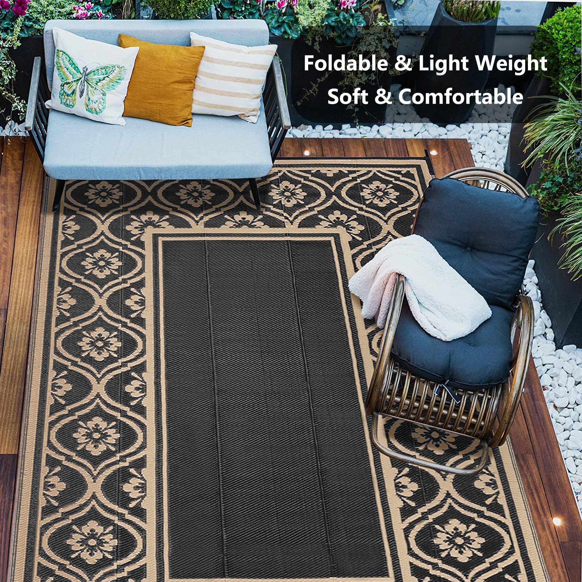 8x10 Waterproof Outdoor Rug - Reversible Brown Patio Mat for Camping, RV, Deck, Porch, Balcony & Beach - Durable & Weather-Resistant for Picnics, Entryways & Outdoor Living Spaces