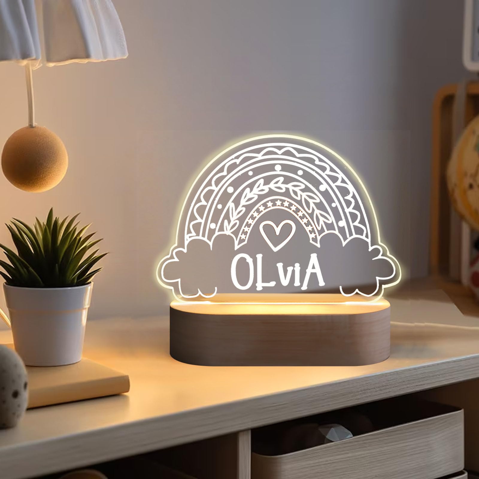 Personalized Baby Name Night Light - Unicorn Rainbow Cloud Star Bear Nursery Lamp for Kids, Girls & Boys - Acrylic LED Decor for Bedroom, Baby Shower Gift & Nursery Room Lighting (Rainbow 2)