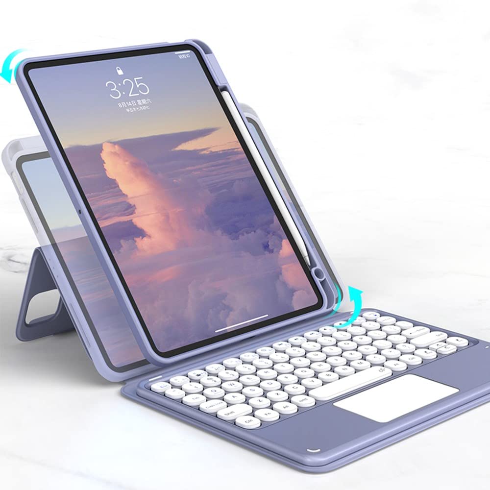 HENGHUI Magnetic Keyboard Case for iPad 9.7 Inch (5th/6th Gen 2017/2018) & iPad Pro 9.7 - Bluetooth Touchpad Keyboard with Clear Back Cover, Light Blue Round Keys - Perfect for Work, Study & Travel