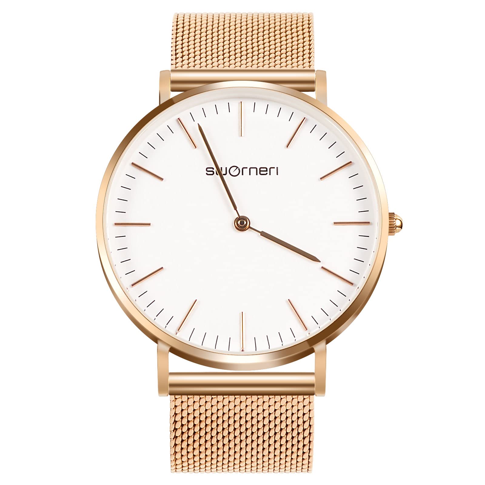 SWORNERI 20mm Ultra Thin Women's Watch - 6mm Slim Leather Strap Quartz Dress Watch - Waterproof Ladies Wristwatch for Office, Party & Everyday Wear