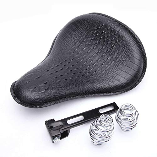 Black PU Leather Alligator Motorcycle Seat with Chrome Spring Bracket Kit for Harley Sportster Chopper Bobber - Slim Solo Driver Seat for Custom Bike Builds & Urban Cruising