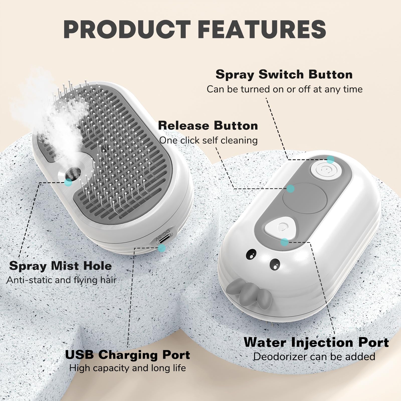 **3-in-1 Rechargeable Cat & Dog Deshedding Brush with Steam – Self-Cleaning Pet Hair Brush for Long & Short Hair, Gentle Shedding Control – Perfect for Grooming at Home or Professional Pet Salons**