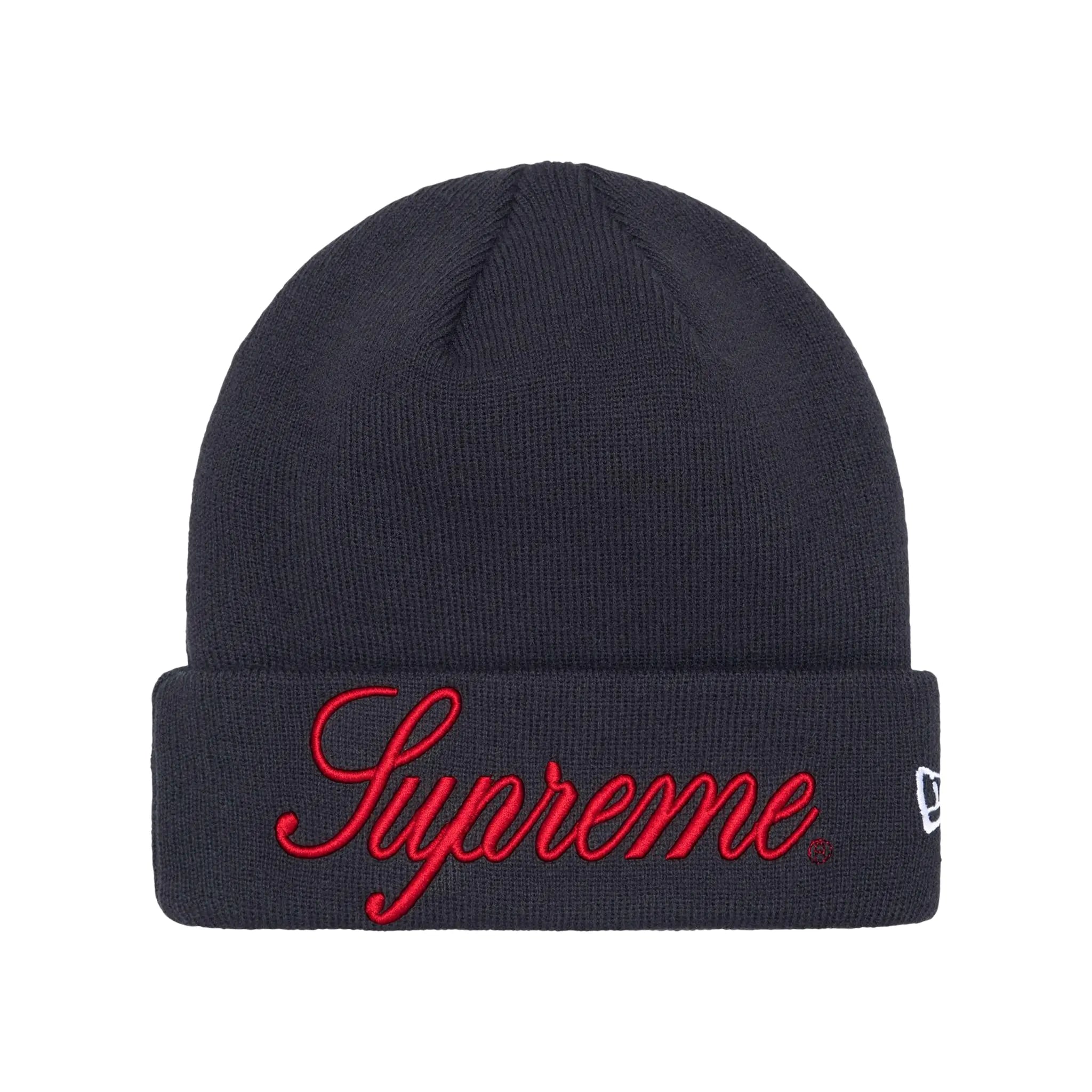 Supreme x New Era Script Logo Beanie - Navy Blue Winter Hat for Men & Women - Perfect for Cold Weather, Outdoor Activities & Streetwear Fashion
