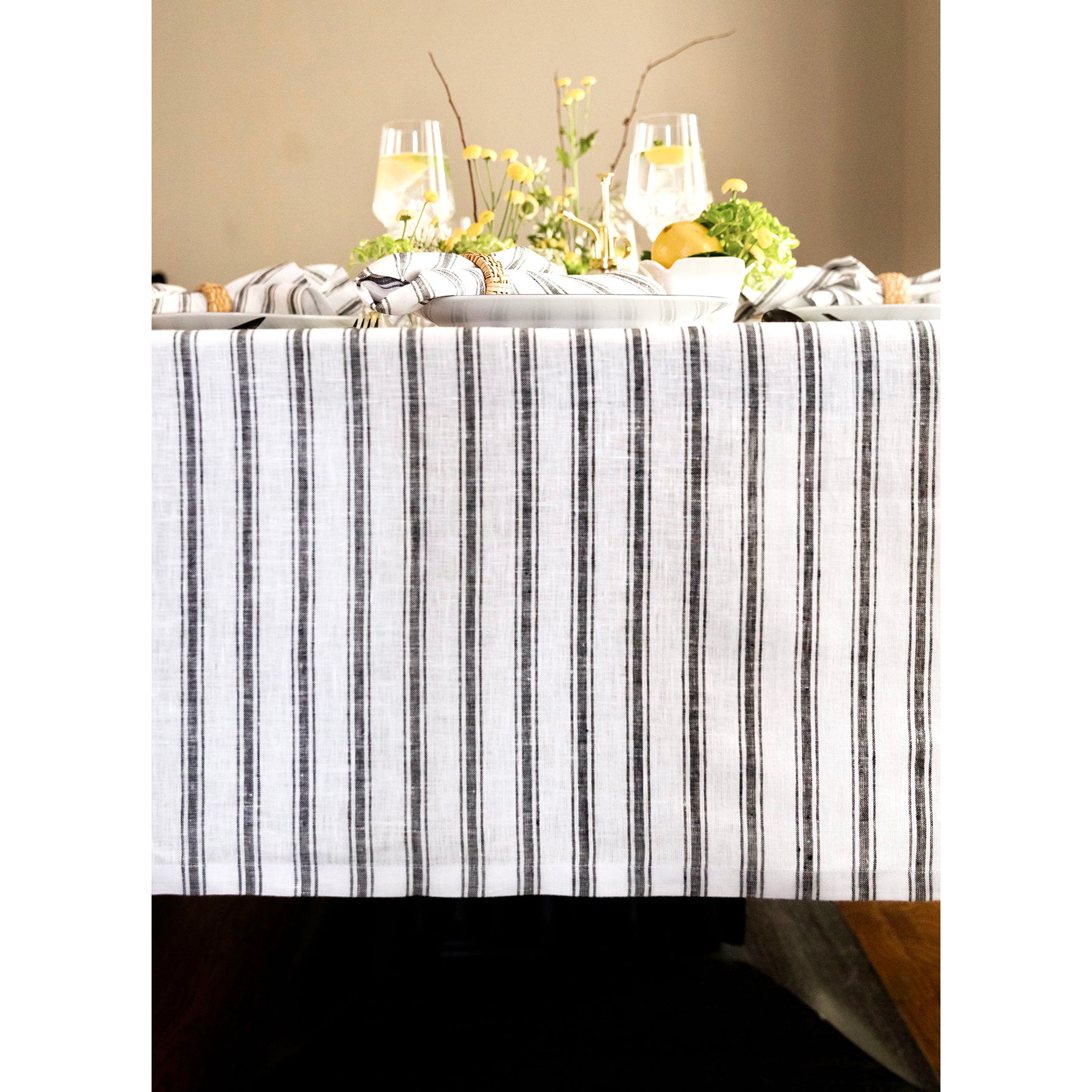 Stylish Capri Ticking Stripe Tablecloth - Waterproof & Washable Cotton Table Cover for Dining Room, Kitchen, and Outdoor Picnics