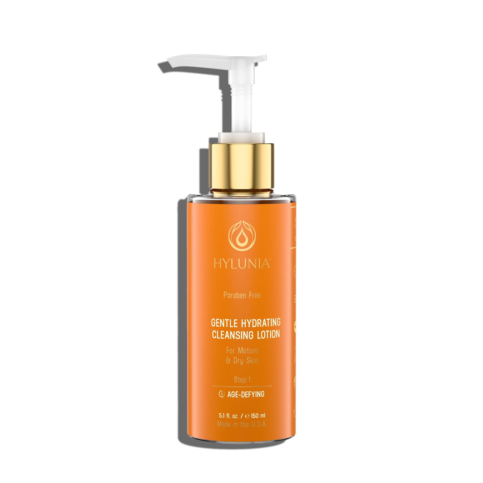 Hylunia Gentle Cleansing Lotion 5.1 oz with Hyaluronic Acid & Olive Oil Squalene - Hydrating pH Balanced Facial Cleanser for Sensitive & Mature Skin - Makeup Remover & Daily Skincare Routine - Perfect for Morning & Night Use