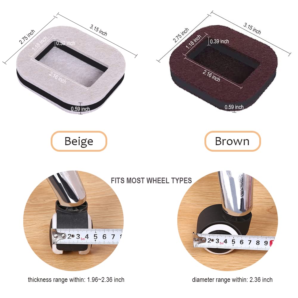Furniture Caster Cups with Felt Pads - 4 Pack Beige Wheel Stoppers for Hardwood Floors | Protects Against Scratches | Perfect for Beds, Chairs, Sofas & Office Furniture